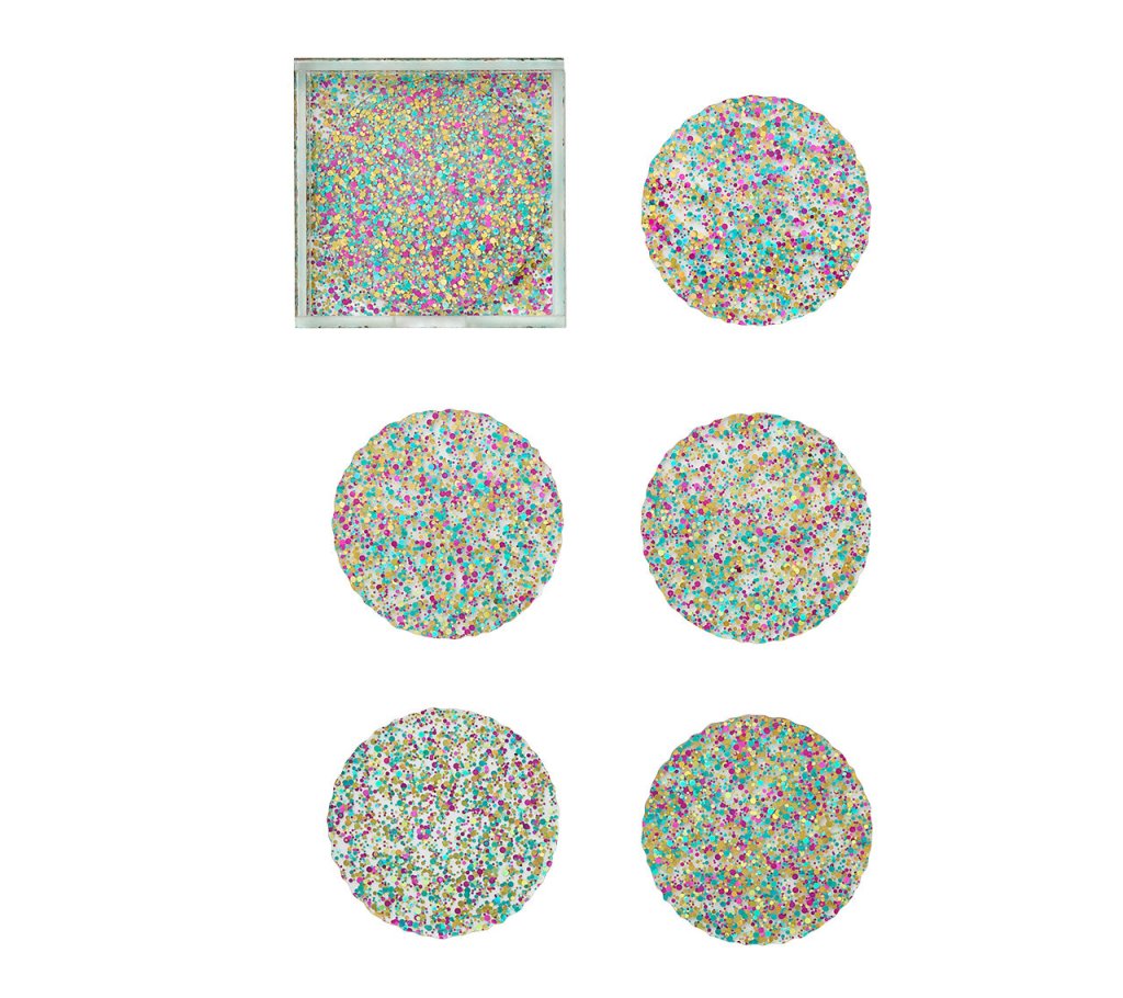 Sample: Prism Coaster in Multi, Set of 6 in a Caddy
