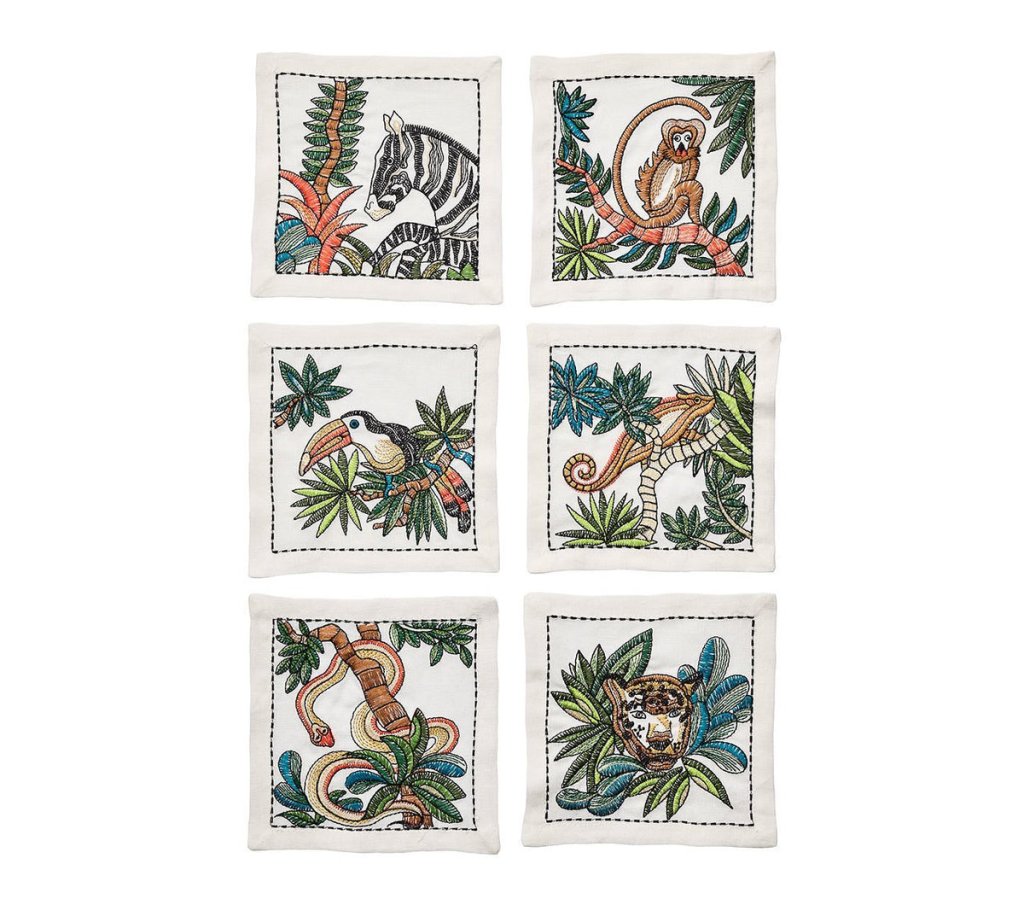 Sample: Mali Cocktail Napkins in White & Multi, Set of 6 in a Gift Box
