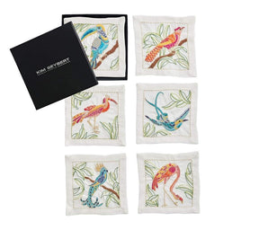 Kim Seybert, Inc.Birds of Paradise Cocktail Napkins in White & Multi, Set of 6 in a Gift BoxCocktail Napkins