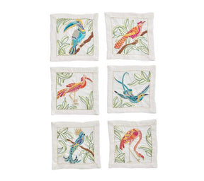 Kim Seybert, Inc.Birds of Paradise Cocktail Napkins in White & Multi, Set of 6 in a Gift BoxCocktail Napkins