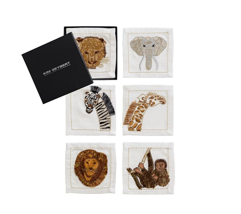 Kim Seybert, Inc.Out of Africa Cocktail Napkins in White & Multi, Set of 6 in a Gift Box
