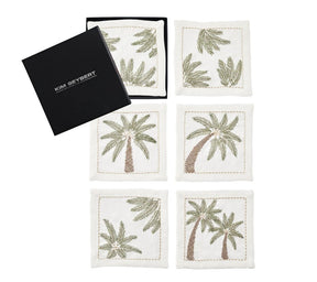 Kim Seybert, Inc.Palm Coast Cocktail Napkin in White, Green & Gold, Set of 6 in a Gift Box Cocktail Napkins