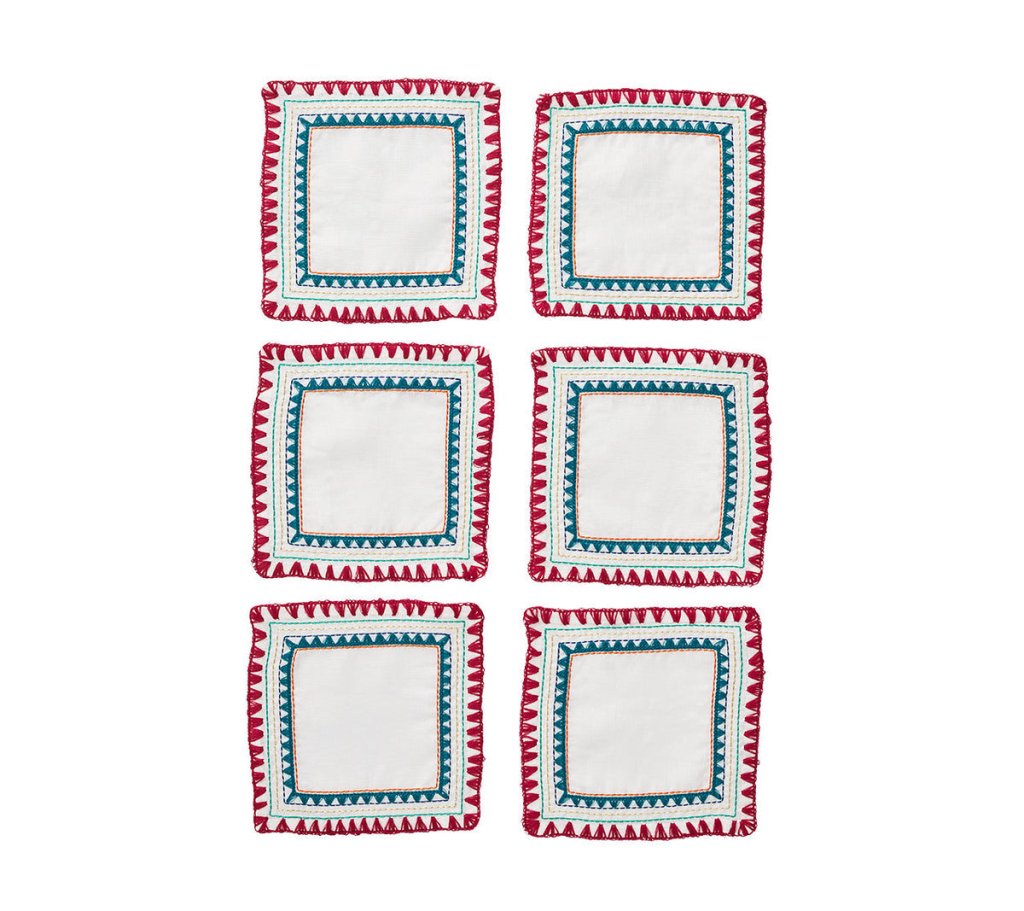 Kim Seybert, Inc.Frolic Cocktail Napkins in White & Multi, Set of 6 in a Gift BoxCocktail Napkins