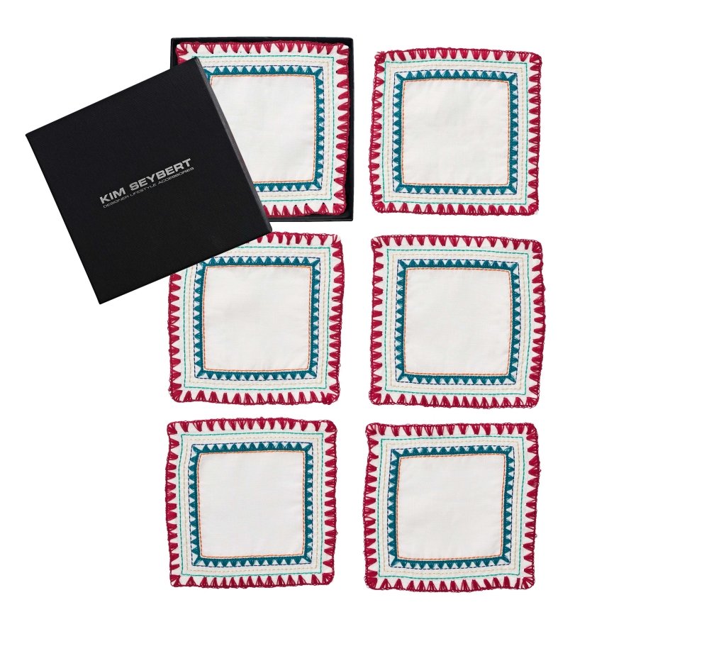 Kim Seybert, Inc.Frolic Cocktail Napkins in White & Multi, Set of 6 in a Gift BoxCocktail Napkins