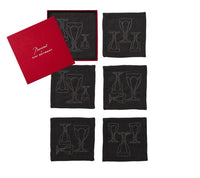 Kim Seybert, Inc.Harcourt Cocktail Napkin in Black & Gunmetal, Set of 6 in a Gift BoxCocktail Napkins