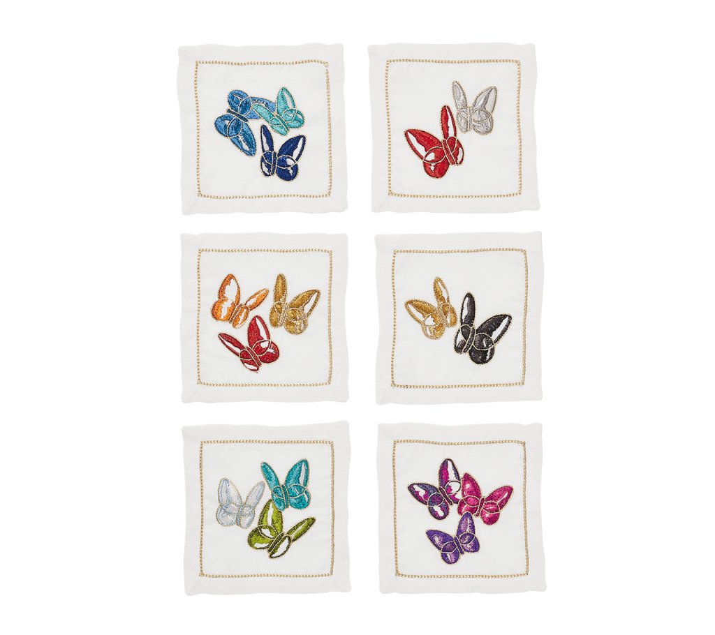 Kim Seybert, Inc.Butterflies Cocktail Napkin in Multi, Set of 6 in a Gift BoxCocktail Napkins