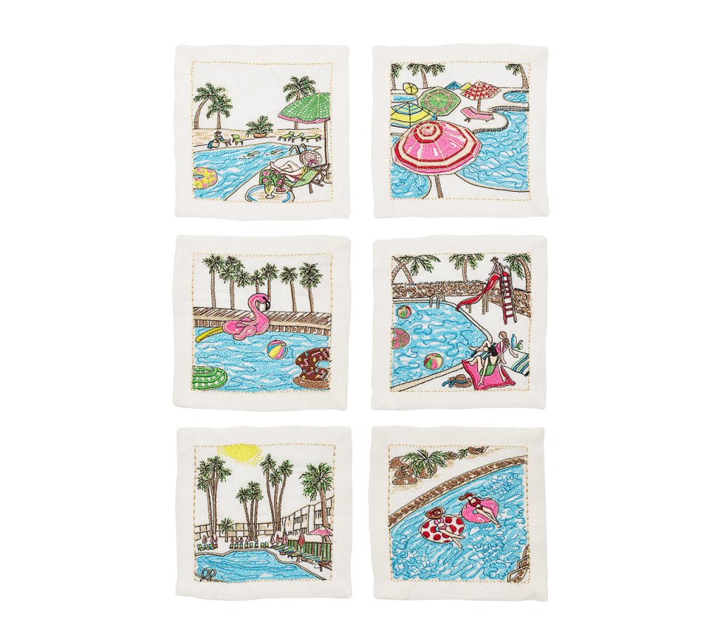 Kim Seybert, Inc.Pool Day Cocktail Napkins in White & Multi, Set of 6 in Gift BoxCocktail Napkins