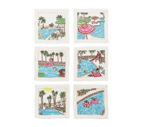 Kim Seybert, Inc.Pool Day Cocktail Napkins in White & Multi, Set of 6 in Gift BoxCocktail Napkins