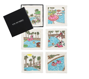 Kim Seybert, Inc.Pool Day Cocktail Napkins in White & Multi, Set of 6 in Gift BoxCocktail Napkins