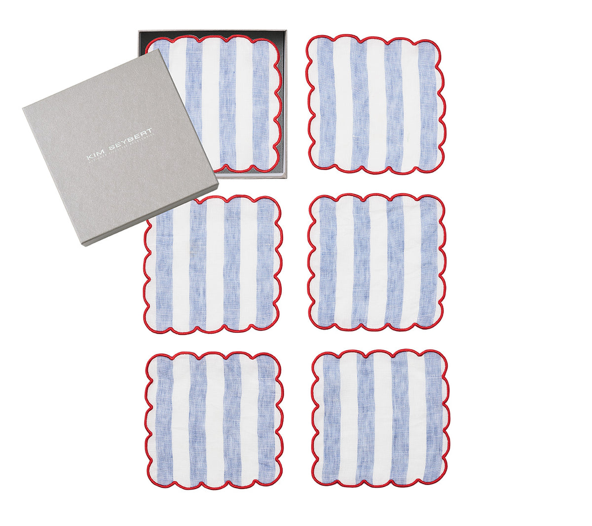 Amalfi Cocktail Napkins in Red, White & Blue, Set of 6 in a Gift Box