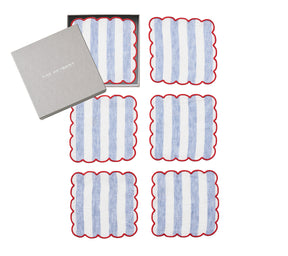 Amalfi Cocktail Napkins in Red, White & Blue, Set of 4 in a Gift Box