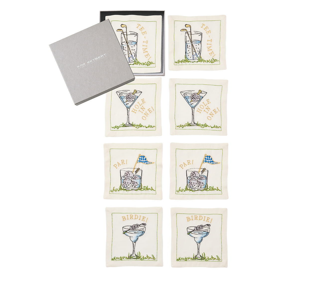 Tee Time Cocktail Napkins in White & Multi, Set of 8 in a Gift Box