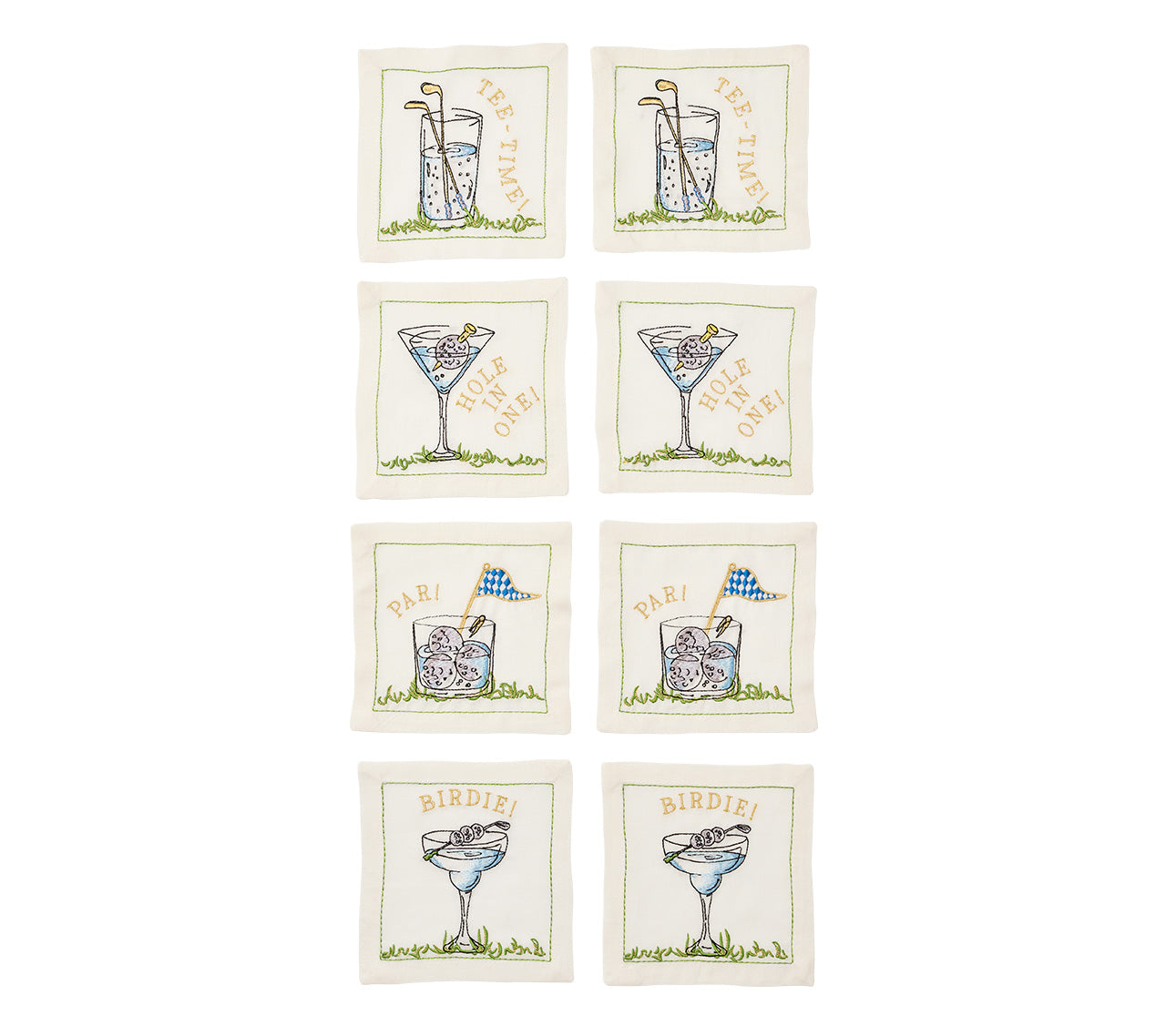 Tee Time Cocktail Napkins in White & Multi, Set of 8 in a Gift Box