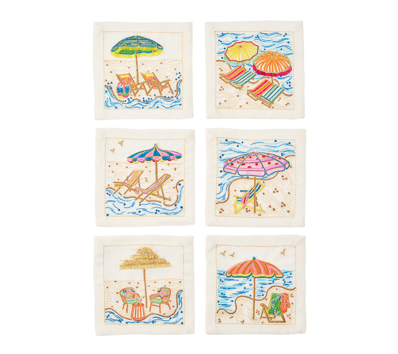 Sunny Isles Cocktail Napkins in White & Multi, Set of 6 in a Gift Box