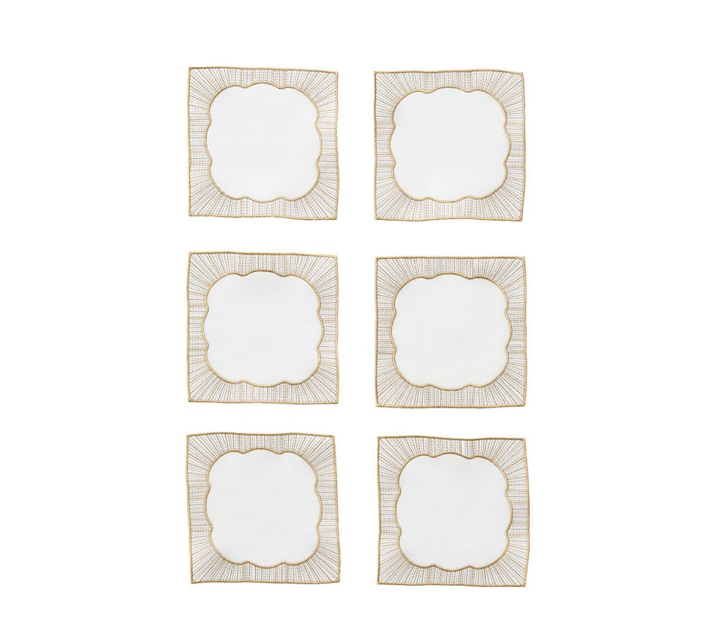 Sample: Frame Cocktail Napkin in White, Gold & Silver, Set of 6 in a Gift Box