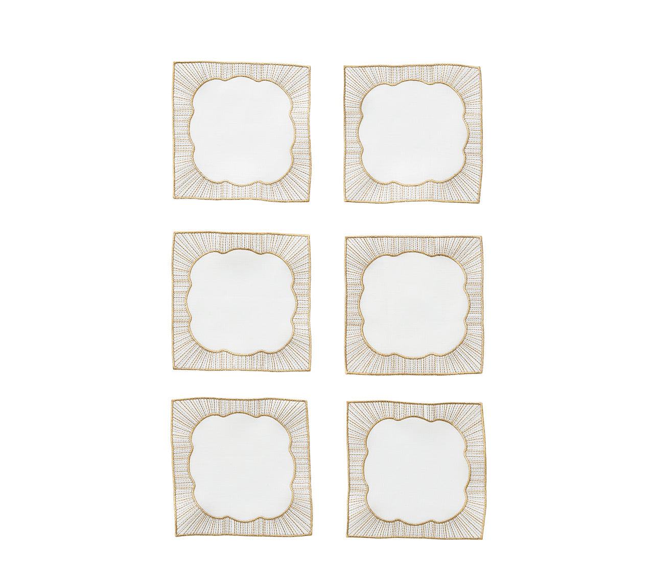 Frame Cocktail Napkins in White, Gold & Silver, Set of 6 in a Gift Box