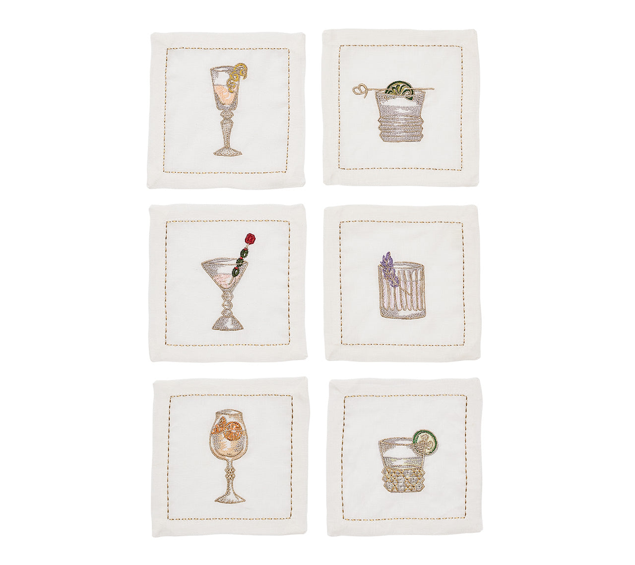 Assorted Drinks Cocktail Napkins in White & Multi, Set of 6 in a Gift Box