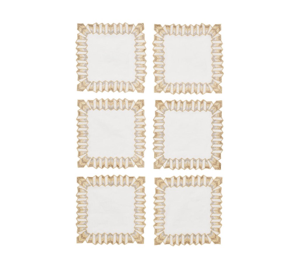 Kim Seybert, Inc.Etoile Cocktail Napkins in White, Gold & Silver, Set of 6 in a Gift BoxCocktail Napkins