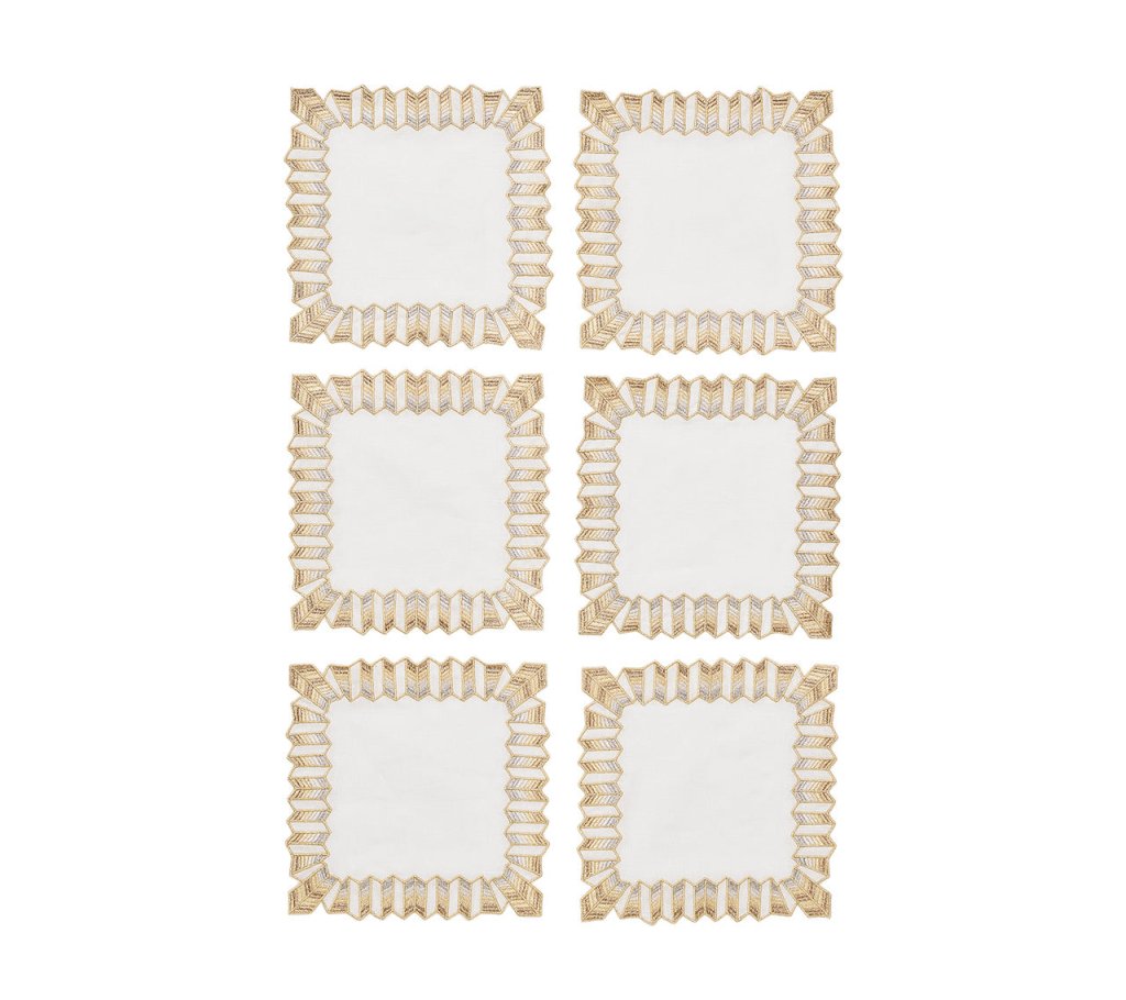 Sample: Etoile Cocktail Napkin in White, Gold & Silver, Set of 6 in a Gift Box