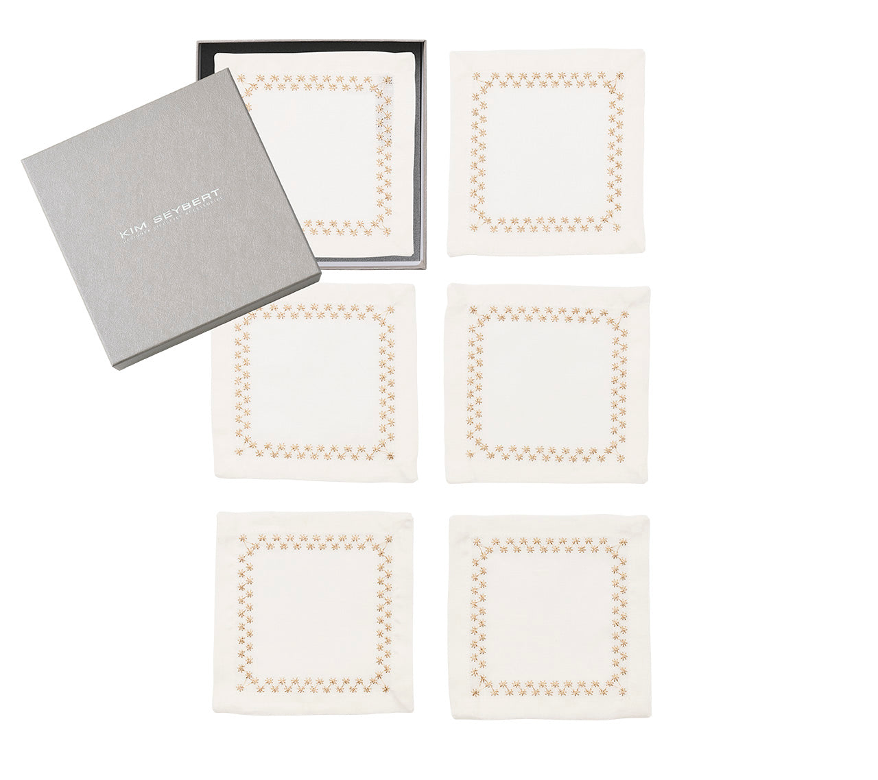 Starry Night Cocktail Napkin in White & Gold, Set of 6 in a Gift Box