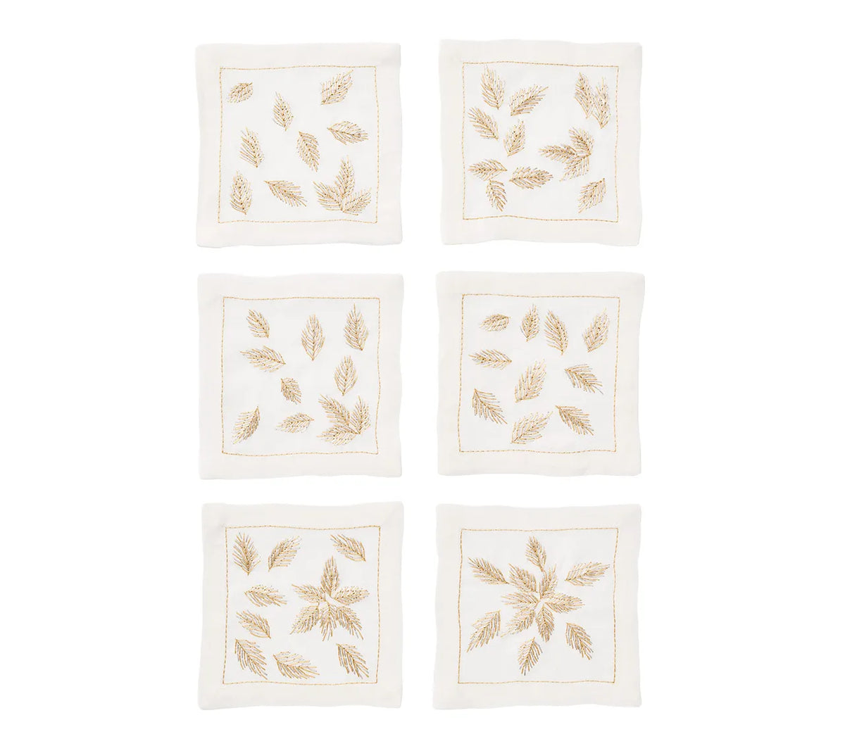 Gilded Breeze Cocktail Napkins in White, Gold & Silver, Set of 6 in a Gift Box