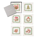 Xmas Trellis Cocktail Napkins in White & Multi, Set of 6 in a Gift Box