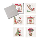 Santa Cocktail Napkins in White & Multi, Set of 6 in a Gift Box