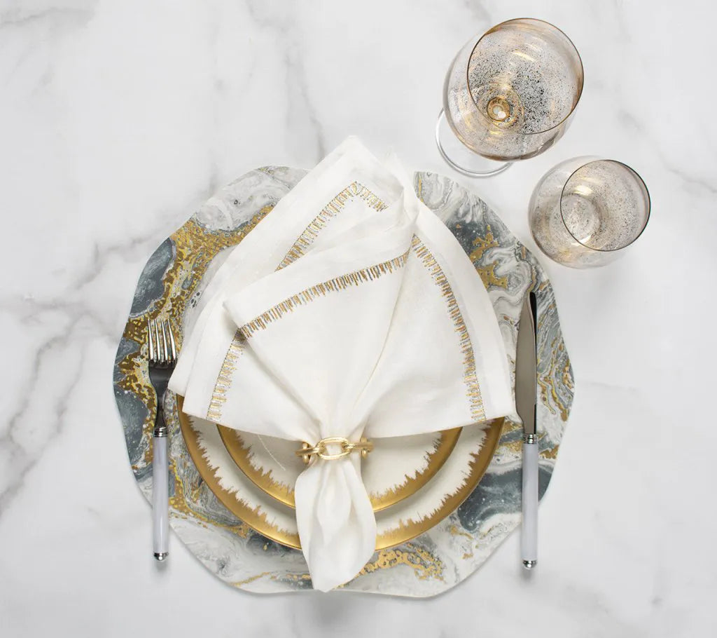 Cosmos Placemat in Ivory, Gold & Silver, Set of 4