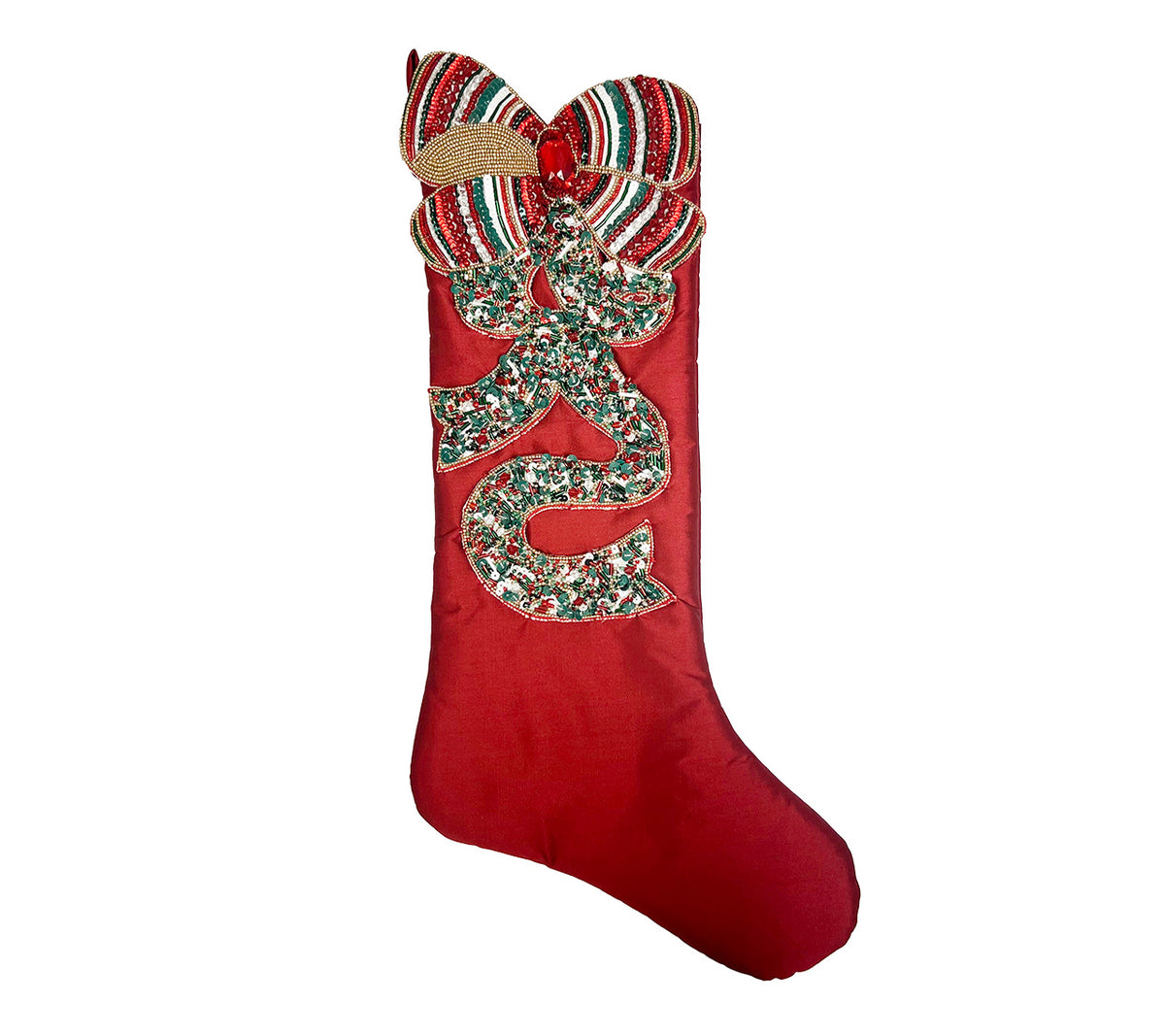 Sample: Sparkled Bow Stocking in Red & Green