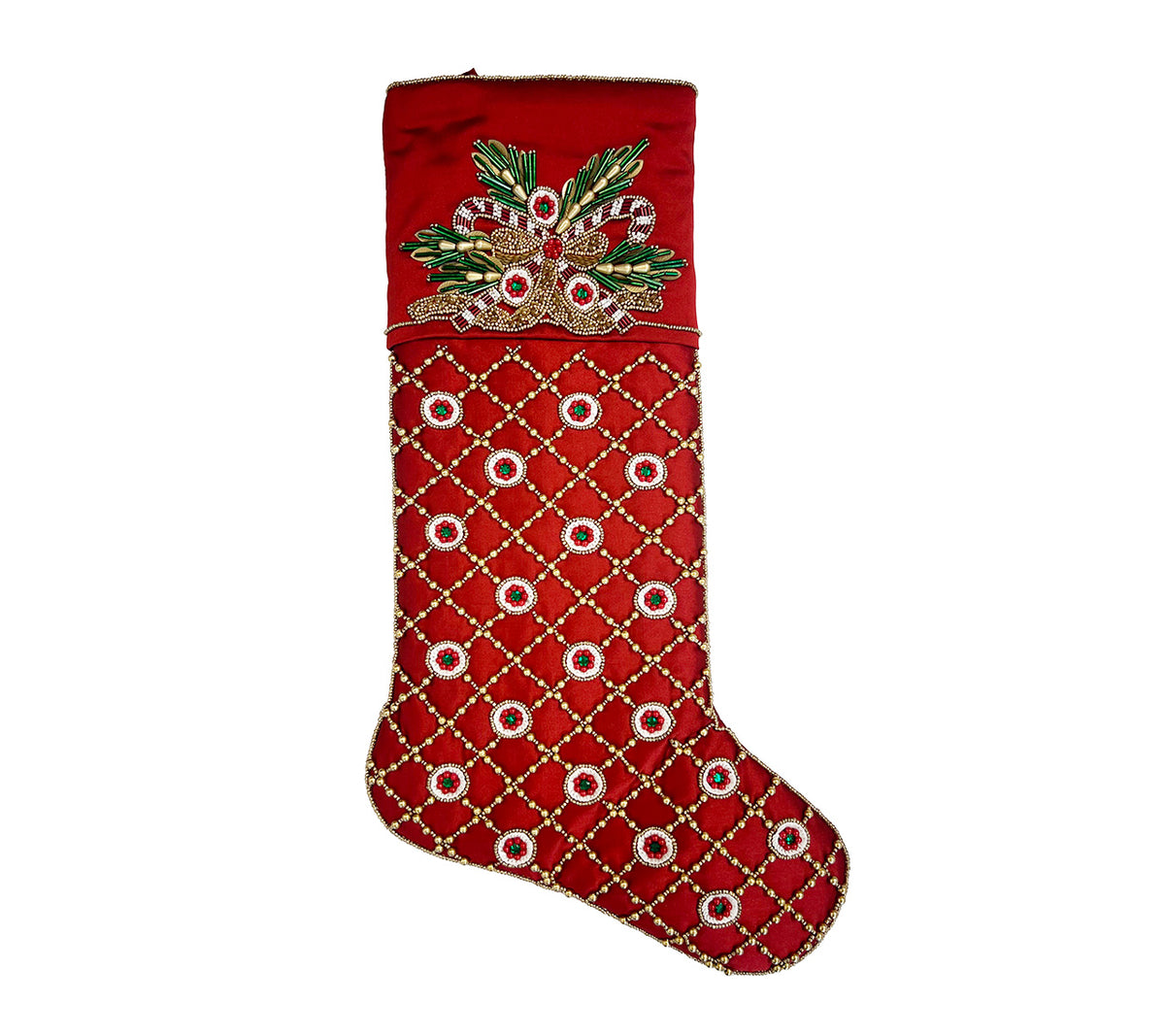 Sample: Yule Charm Stocking in White, Red & Green