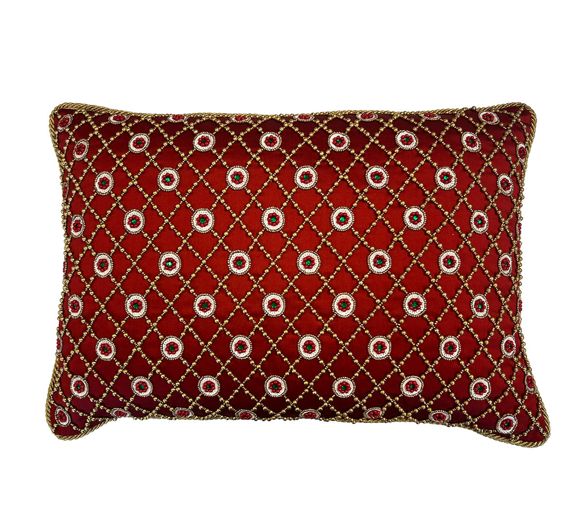 Sample: Yule Charm Pillow in White, Red & Green