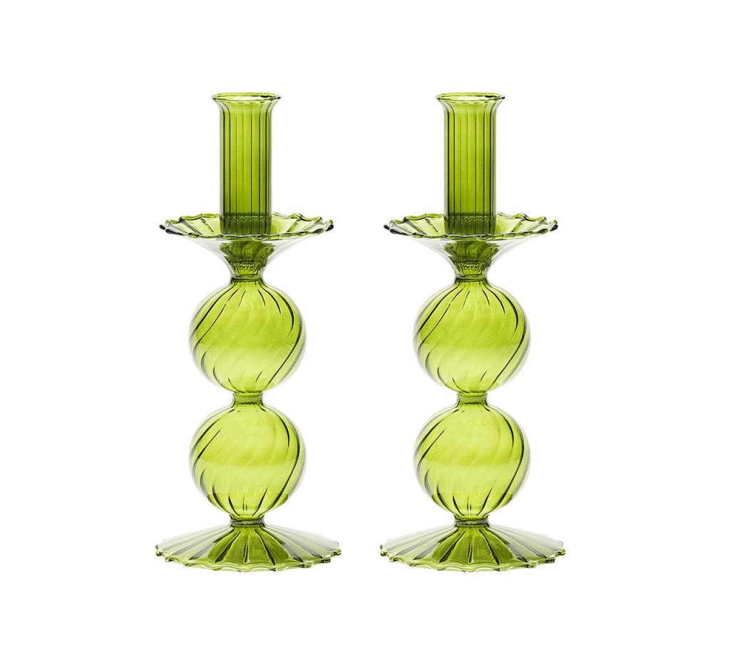 Bella Short Candle Holder in Olive, Set of 2 in a Box