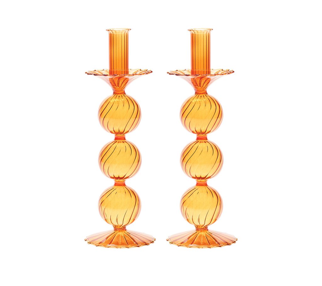 Kim Seybert, Inc.Iris Tall Candle Holder in Amber, Set of 2 in a BoxHome Decor