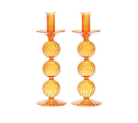 Iris Tall Candle Holder in Amber, Set of 2 in a Box