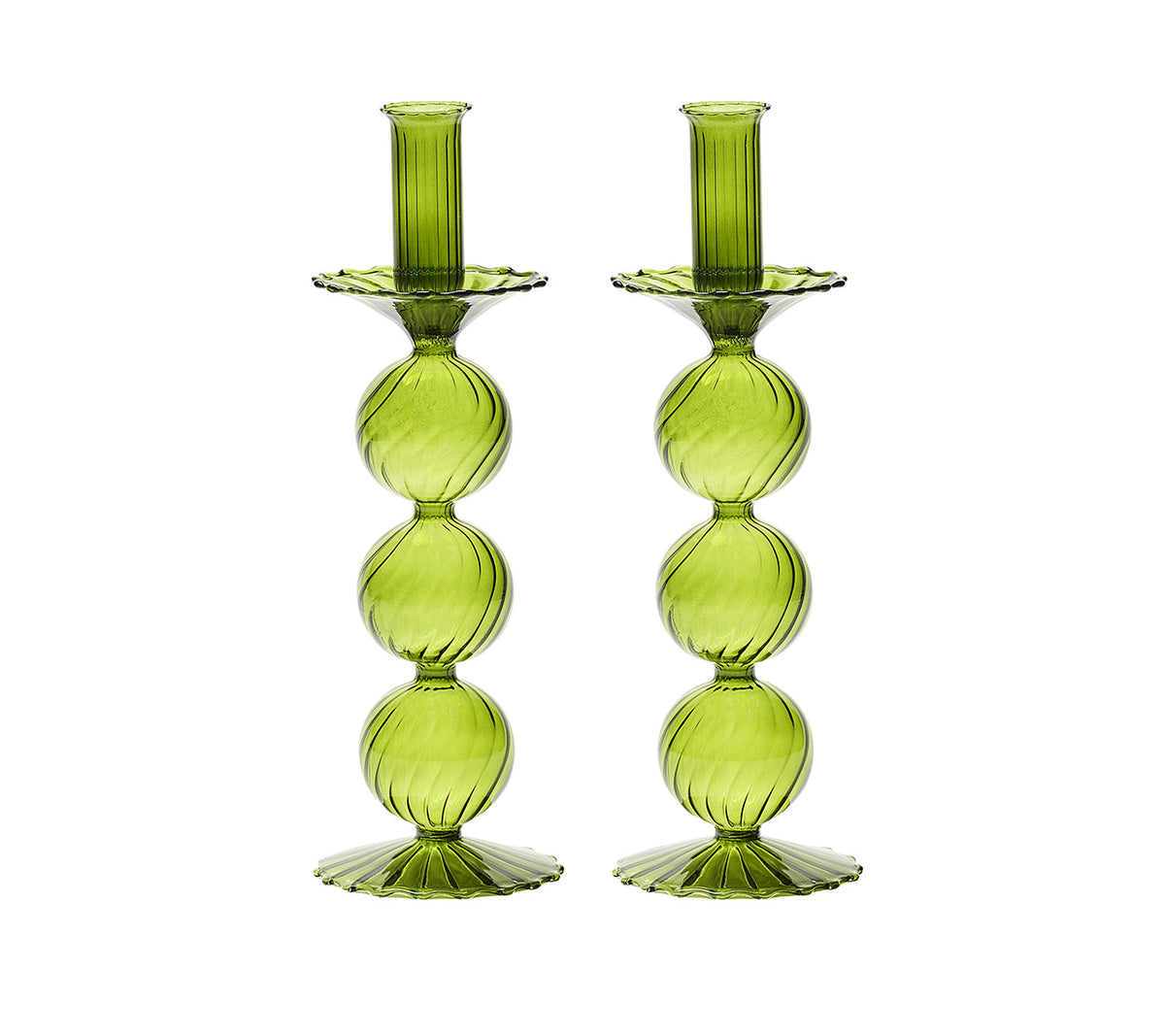 Iris Tall Candle Holder in Olive, Set of 2 in a Box