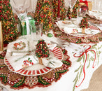 Xmas Trellis Napkin in White, Red & Green, Set of 4