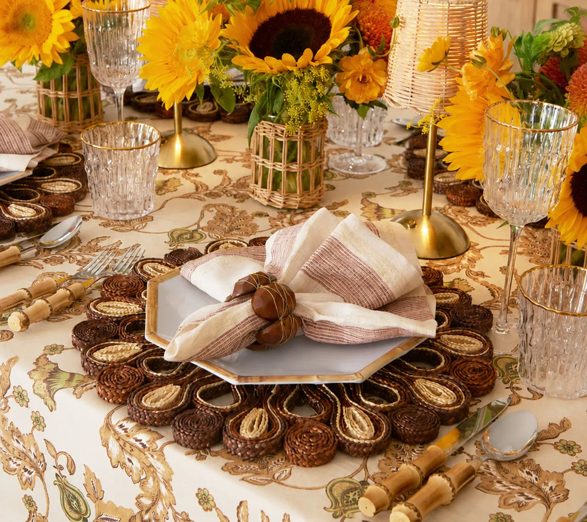 Broad Stripe Napkin in Brown & White, Set of 4