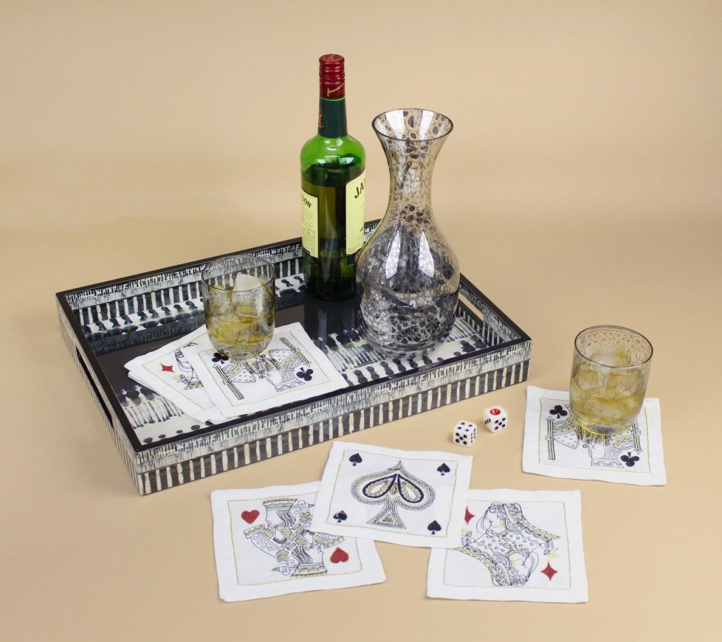 Kim Seybert, Inc.House Of Cards Cocktail Napkins in White, Red & Black, Set of 8 in a Gift BoxCocktail Napkins