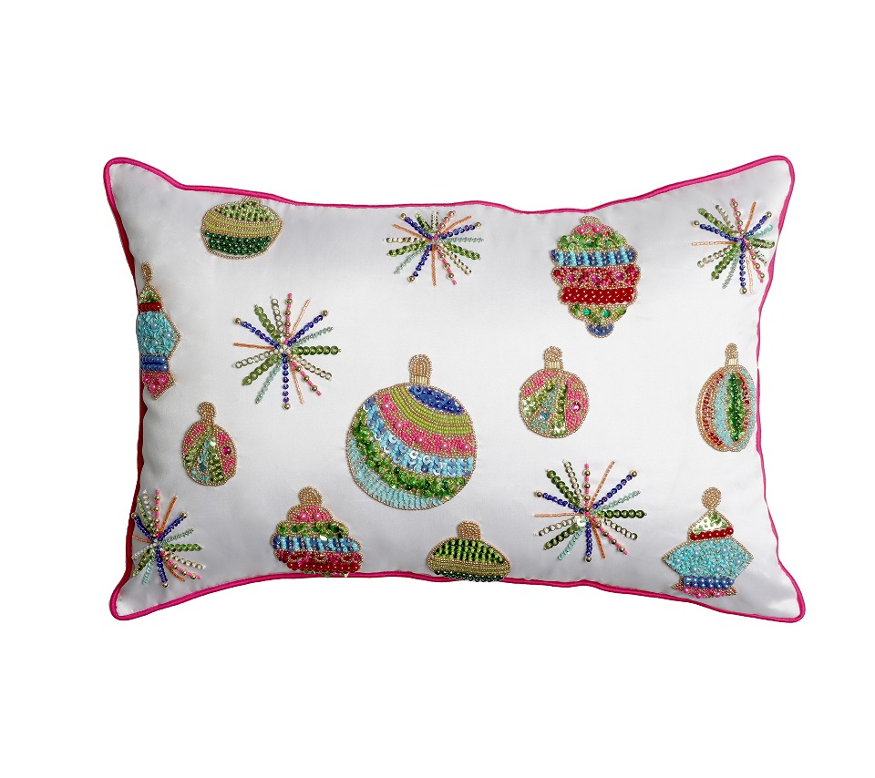 Sample: Bauble Bash Pillow in White & Multi