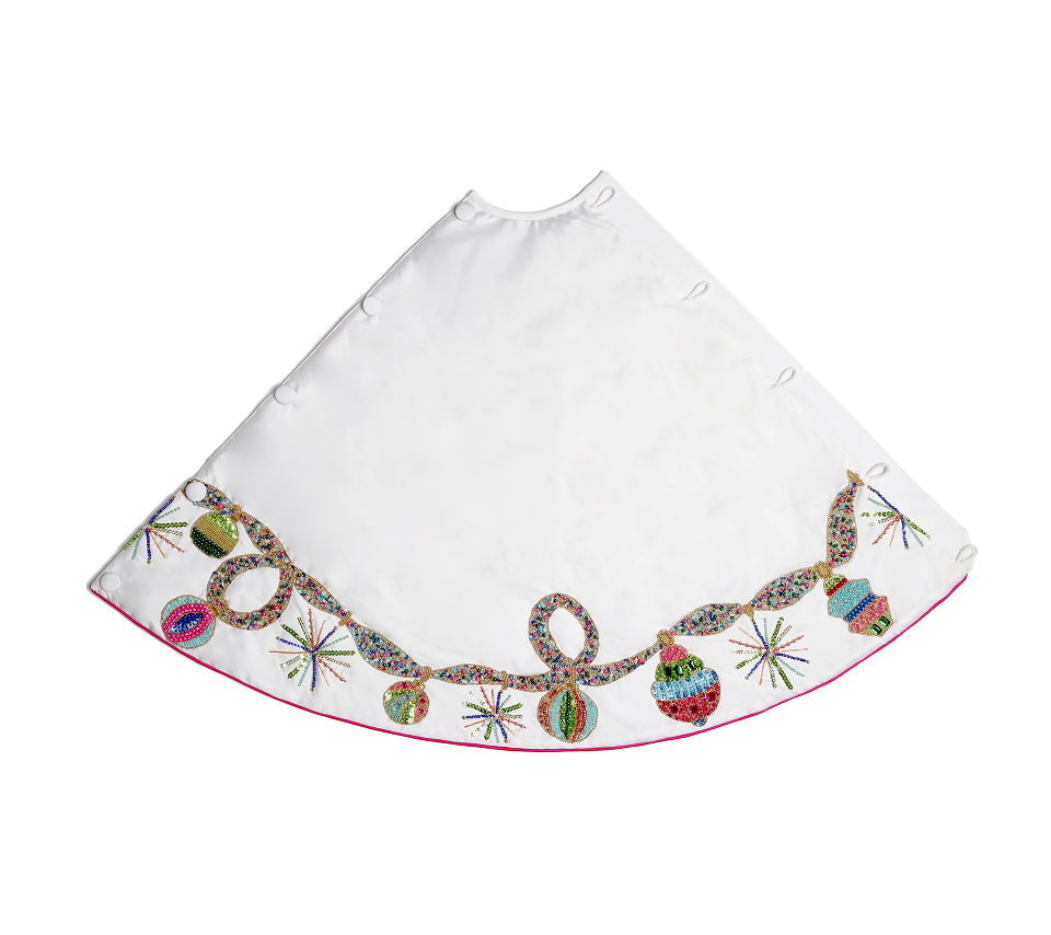 Sample: Bauble Bash Tree Skirt in White & Multi