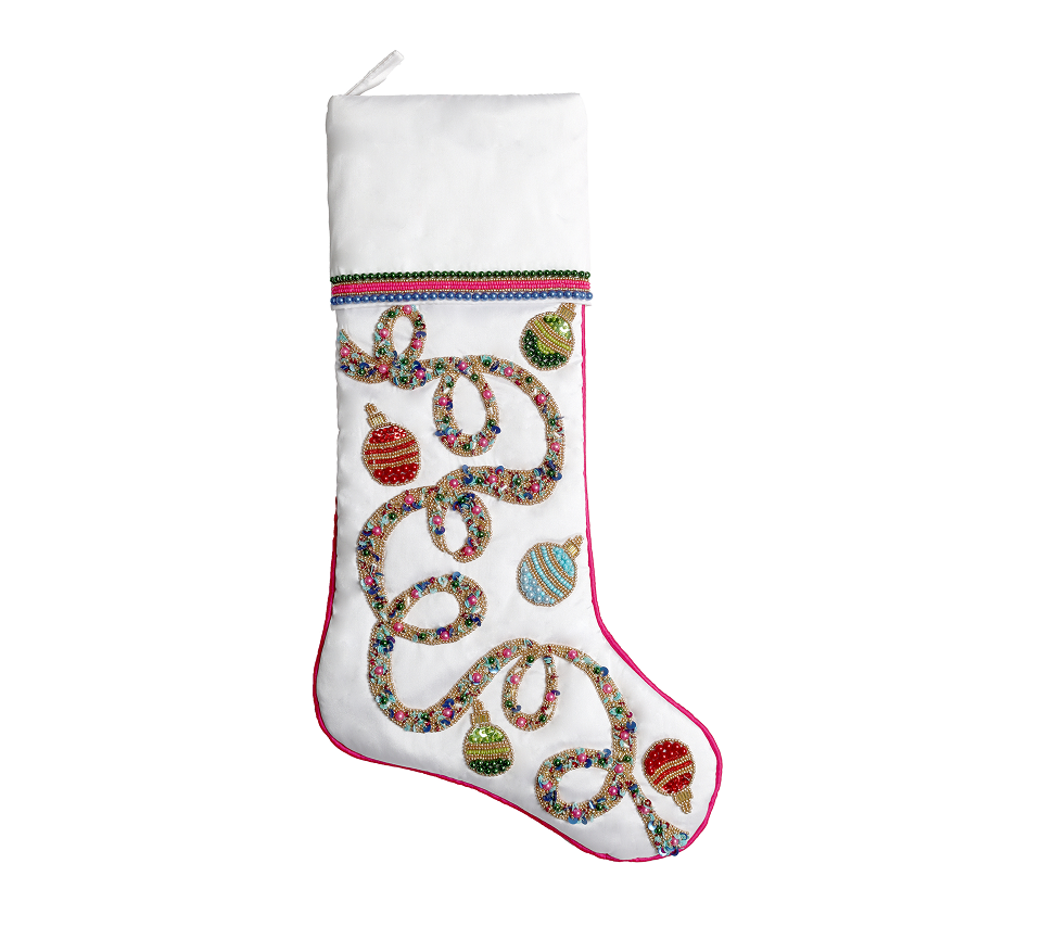 Sample: Tinsel Tangle Stocking in White & Multi