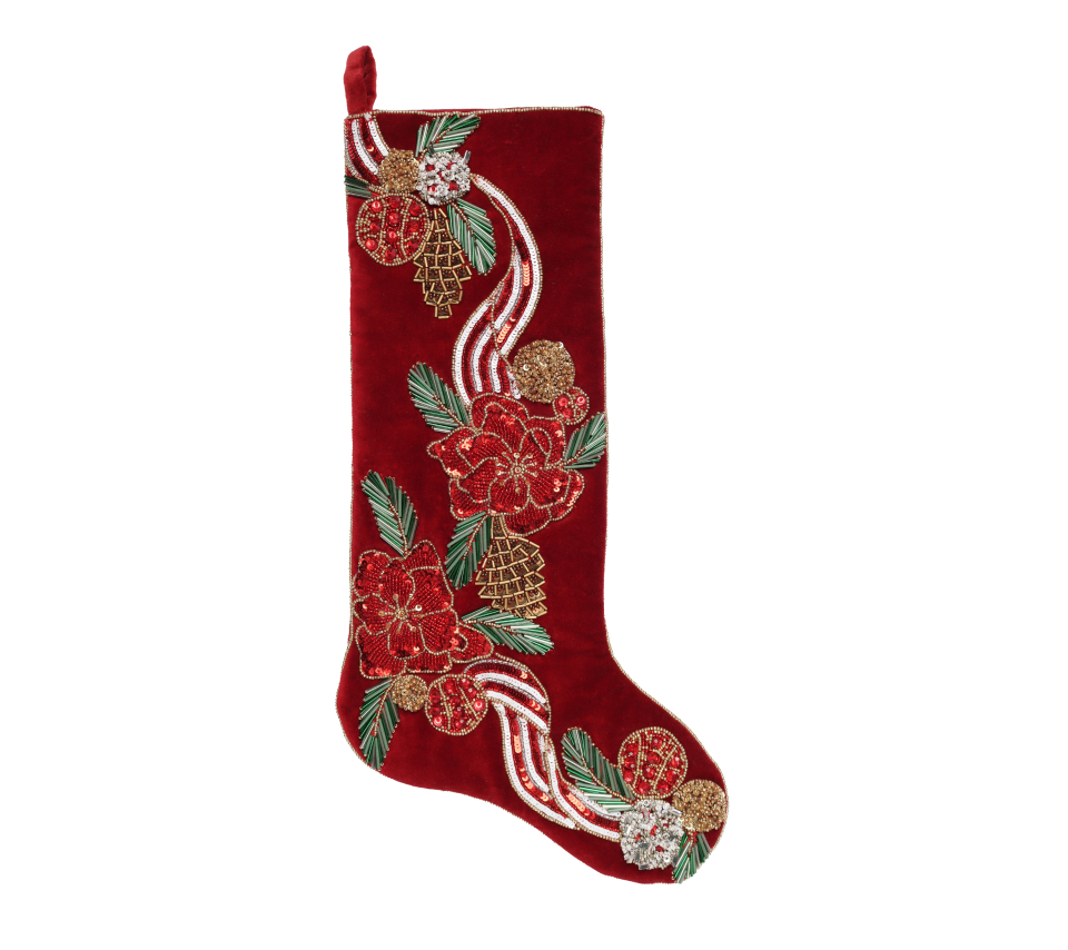 Sample: Winter Magnolia Stocking in Red, Green & Gold