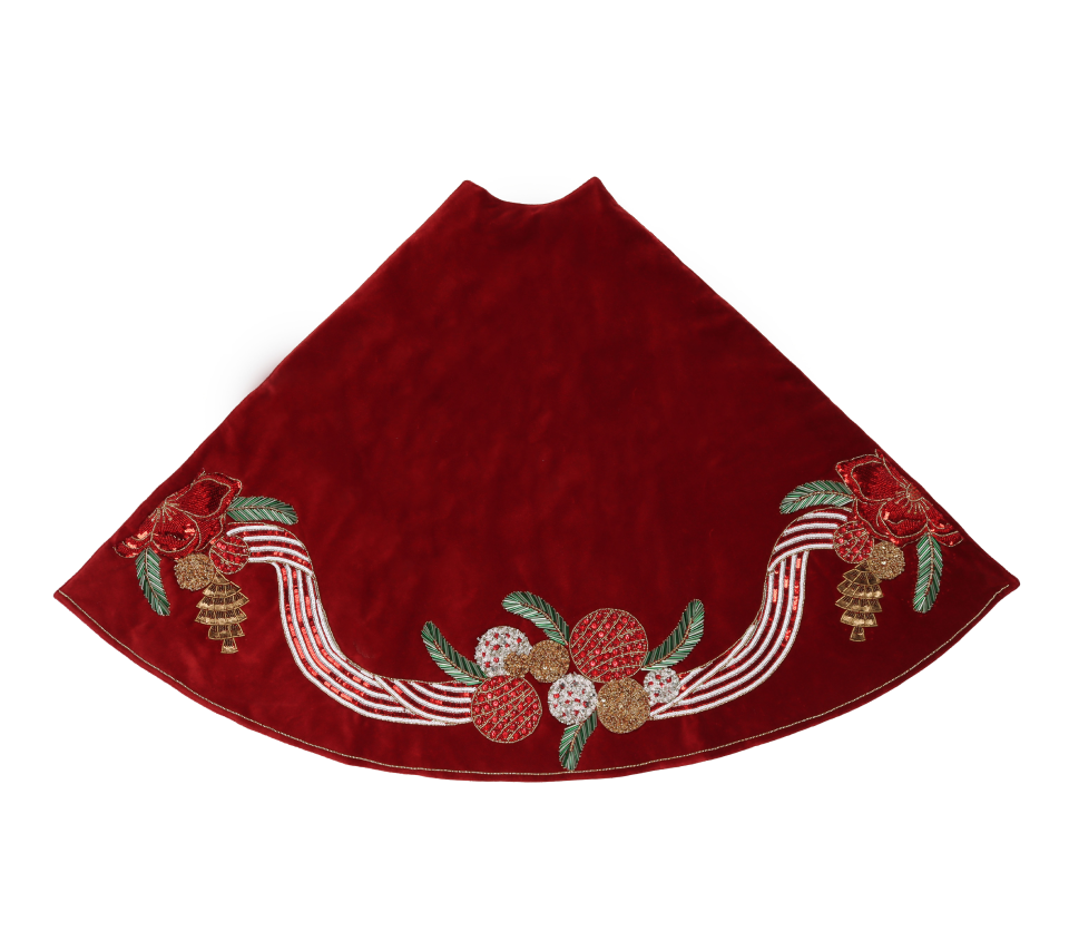 Sample: Winter Magnolia Tree Skirt in Red, Green & Gold
