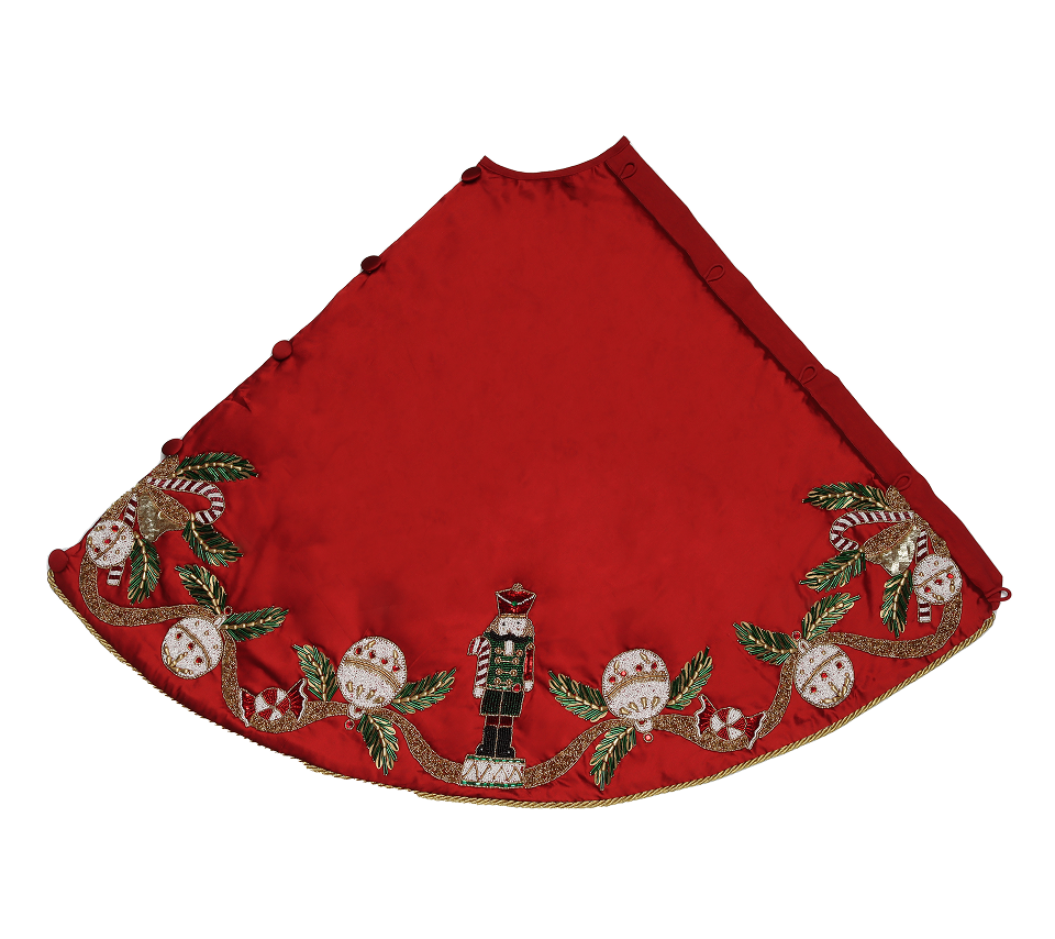 Sample: March of Merries Tree Skirt in White, Red & Green