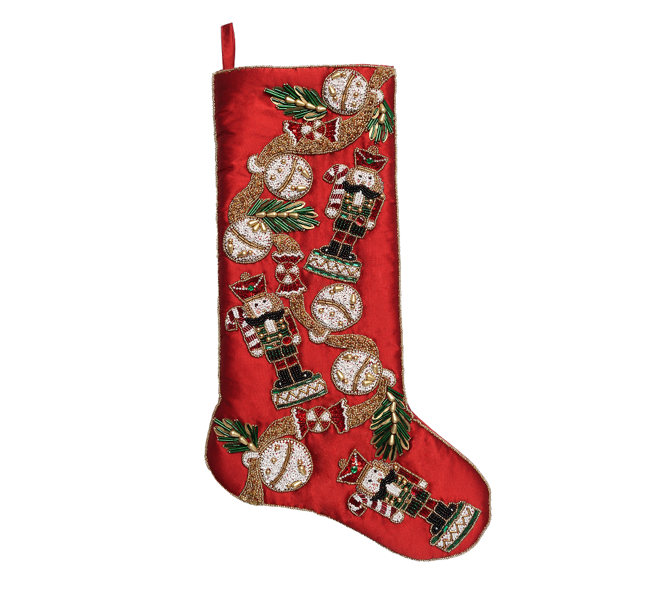 Sample: March of Merries Stocking in White, Red & Green