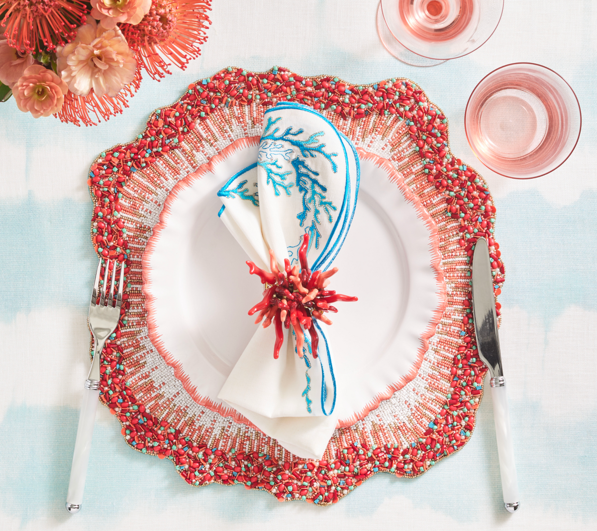 Watercolor Stripe Tablecloth in White & Seafoam