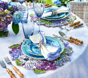 Kim Seybert Luxury Knotted Edge Napkin in White, Lilac & Blue