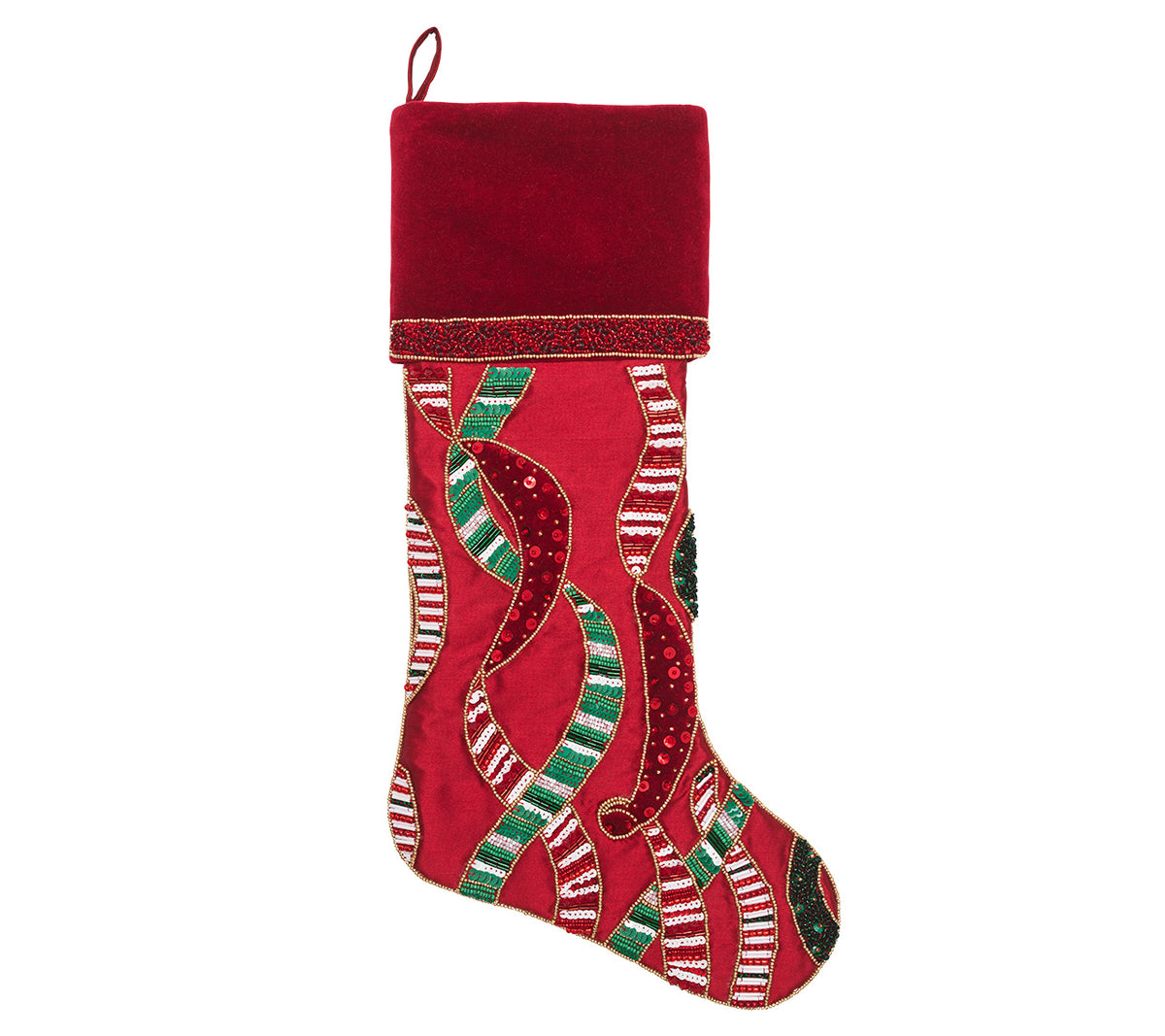 Merry Garland Stocking in Red, Green & Gold