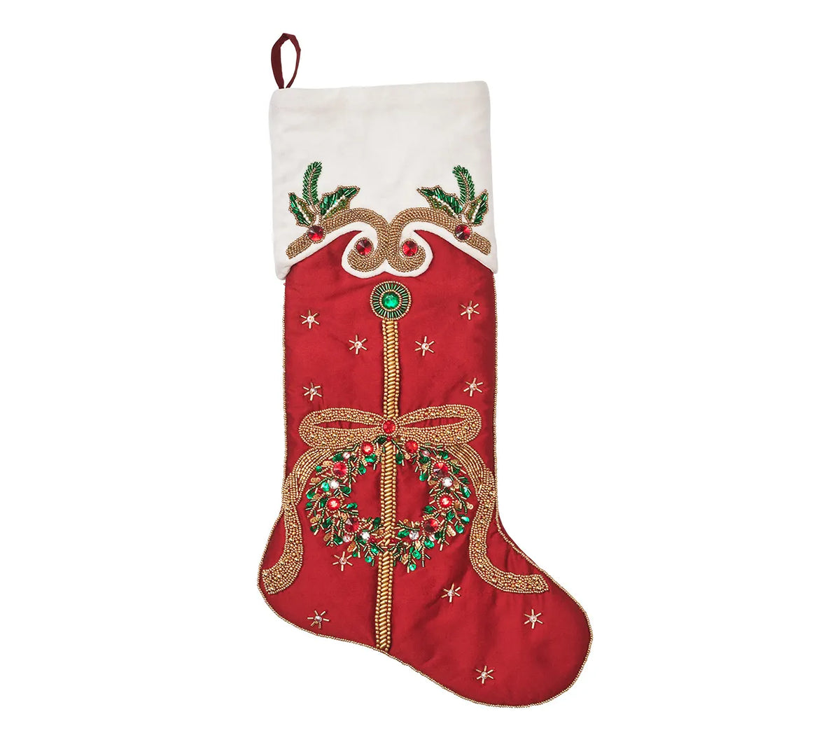 Jewel Wreath Stocking in Red, Green and Gold