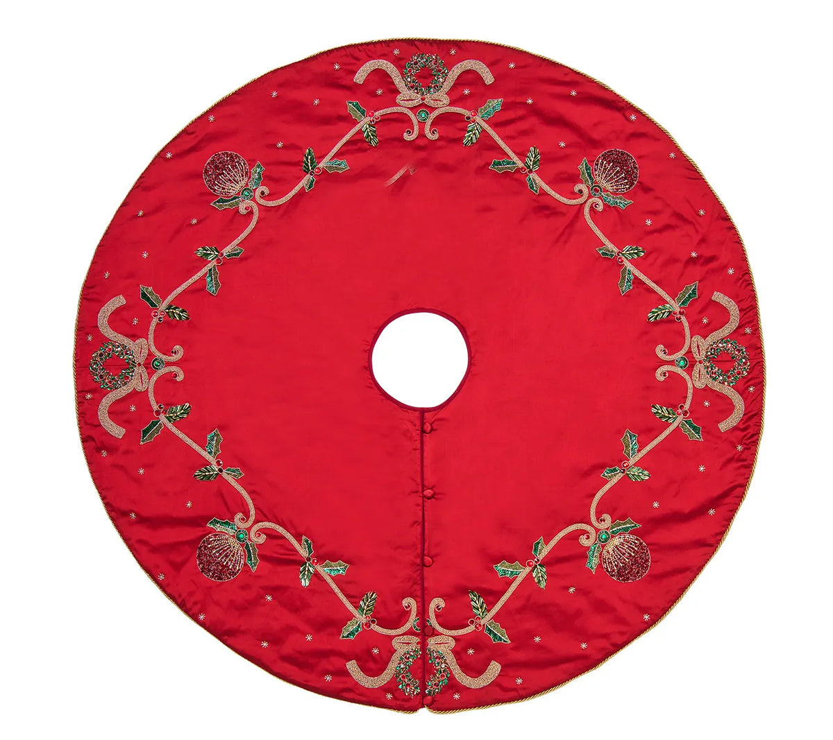 Jewel Garland Tree Skirt in Red, Green and Gold